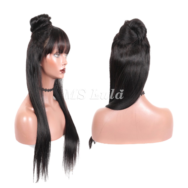 Straight Transparent Lace Front Wig 180 Density With Bang - 图片 6